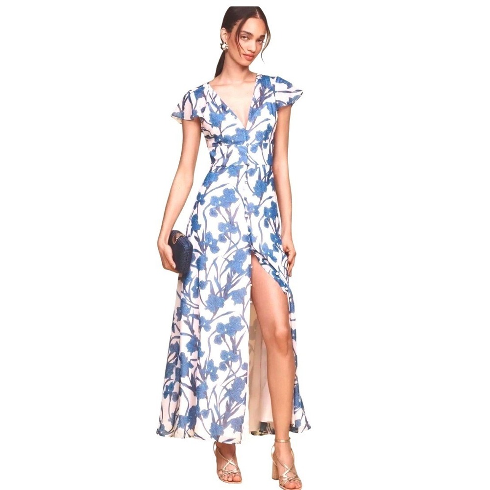 Hutch‎ Anthropologie RTR SZ 10 NIA Floral Aline Maxi Dress Cobalt Vining Orchids